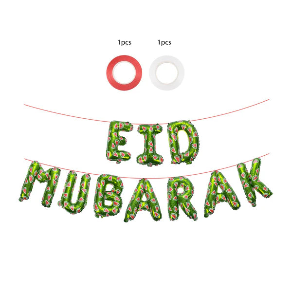 Eid Dekoration | Eid Mubarak Wassermelonen-Folienbuchstaben-Ballons zum Aufhängen in Grün/Weiß 🎈🍉