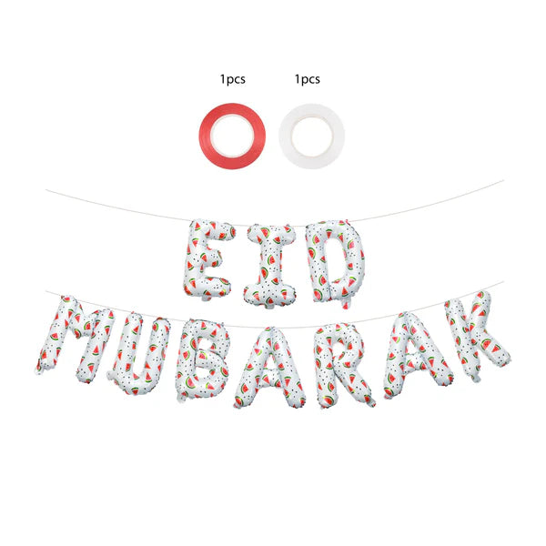 Eid Dekoration | Eid Mubarak Wassermelonen-Folienbuchstaben-Ballons zum Aufhängen in Grün/Weiß 🎈🍉
