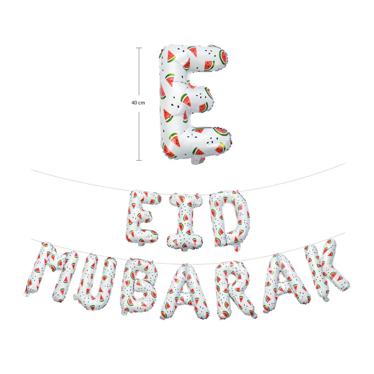 Eid Dekoration | Eid Mubarak Wassermelonen-Folienbuchstaben-Ballons zum Aufhängen in Grün/Weiß 🎈🍉