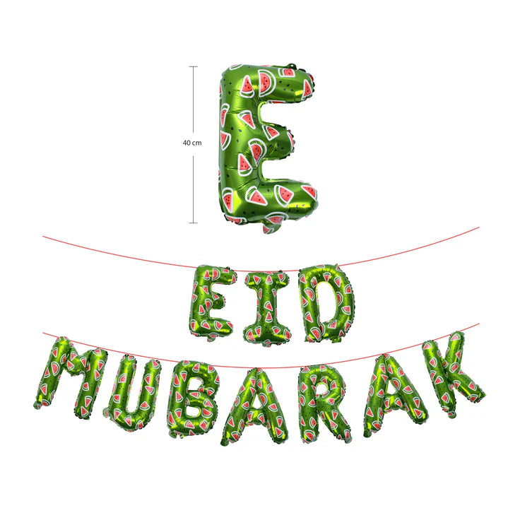 Eid Dekoration | Eid Mubarak Wassermelonen-Folienbuchstaben-Ballons zum Aufhängen in Grün/Weiß 🎈🍉