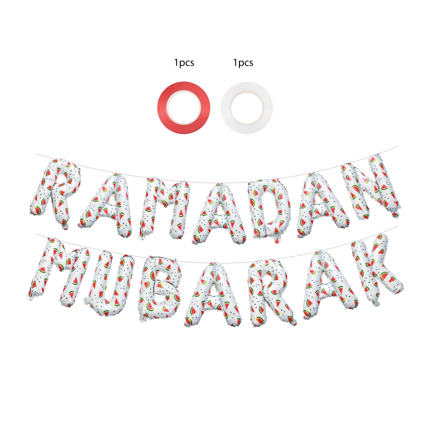 Ramadan Dekoration | Ramadan Mubarak Wassermelonen-Folienbuchstaben-Ballons zum Aufhängen in Grün/Weiß