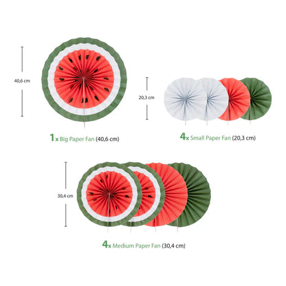 Set aus 9 Wassermelonen-Papierfächern – Hängedekoration für Ramadan & Eid 🍉✨