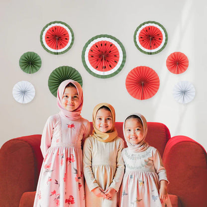 Set aus 9 Wassermelonen-Papierfächern – Hängedekoration für Ramadan & Eid 🍉✨